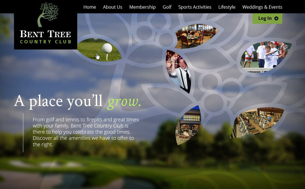 Original Bent Tree homepage design, with interactive tree motif.