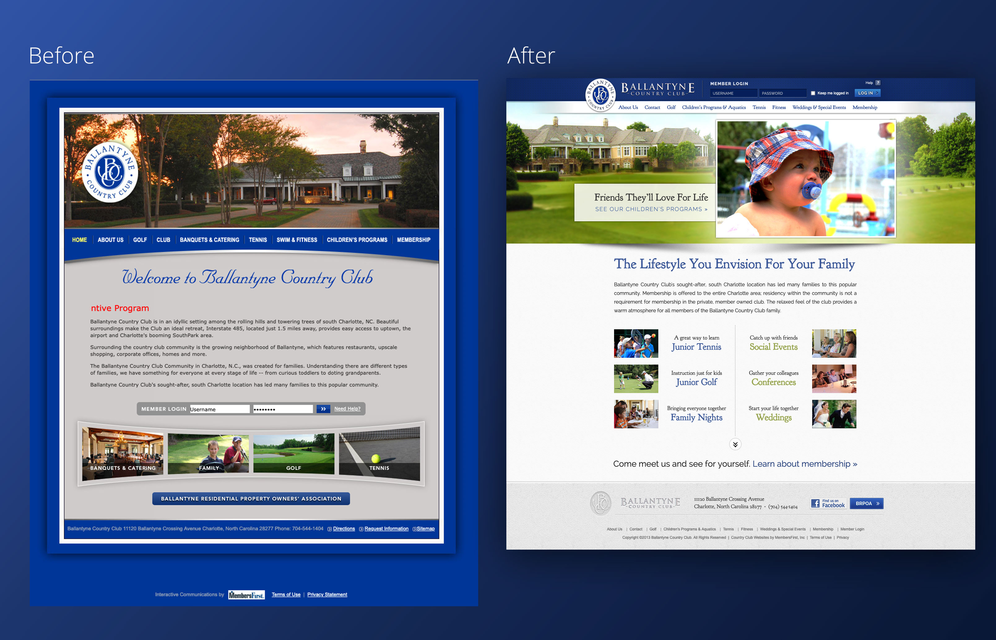 Before and after: Ballantyne Country Club website