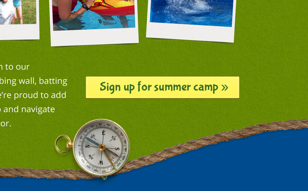 A close up of a compass, reinforcing a summer camp theme.
